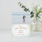 モダンな水彩リングの写真でSave The Date インビテーションポストカード (スタンド正面)