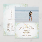 モダンな水彩リングの写真 - 結婚式の日程を保存 インビテーションポストカード (正面/裏面)