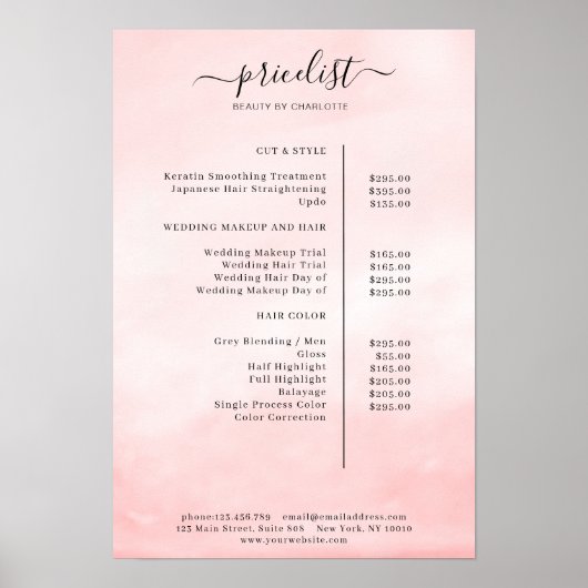 モダンな水彩価格表ポスター ポスター (正面)