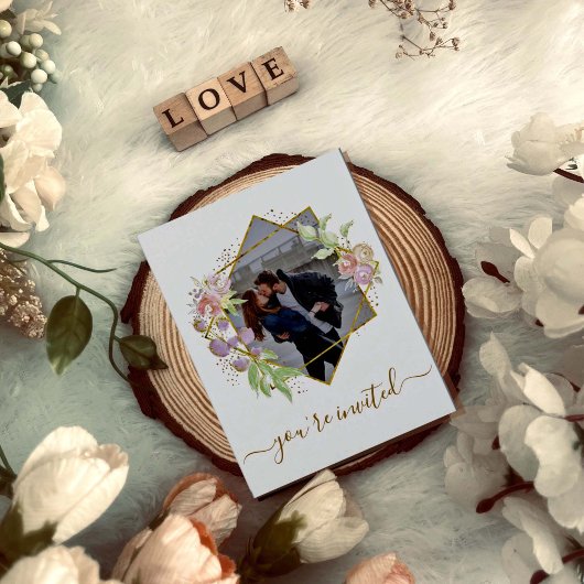 モダンな水彩写真ウェディング 招待状