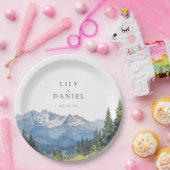 モダンな水彩山のワイルドフラワー結婚式 ペーパープレート (パーティー)