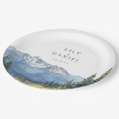 モダンな水彩山のワイルドフラワー結婚式 ペーパープレート (アングル)