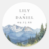 モダンな水彩山のワイルドフラワー結婚式 ラウンドシール (正面)
