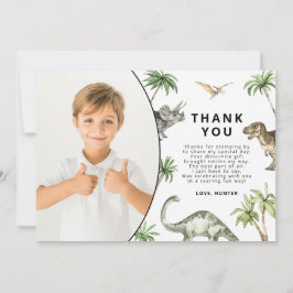 モダンな水彩恐竜の誕生日お礼カード 招待状