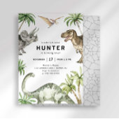 モダンな水彩恐竜の誕生日招待状 招待状