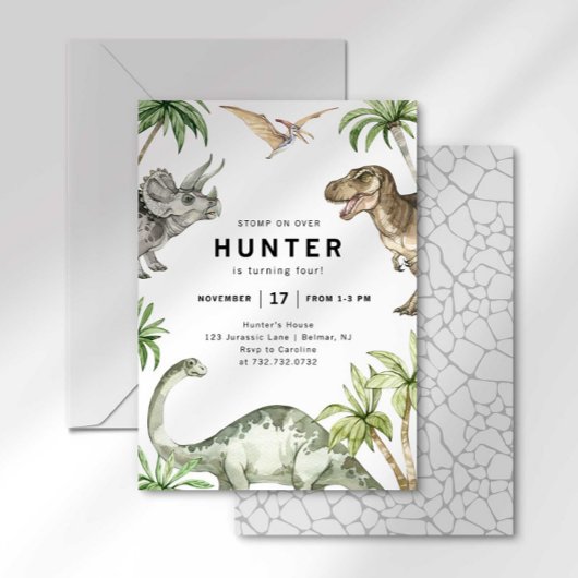モダンな水彩恐竜の誕生日招待状 招待状
