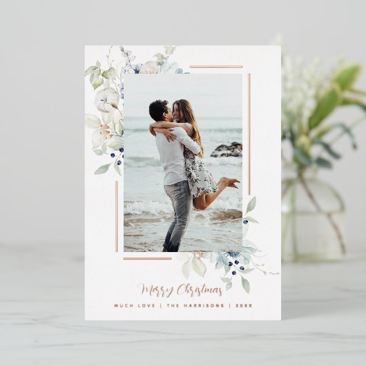 モダンな水彩植物フォトフレーム 箔シーズンカード (立ち正面)