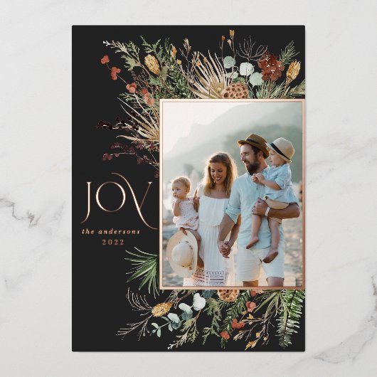 モダンな水彩植物画1枚 箔シーズンカード (正面)