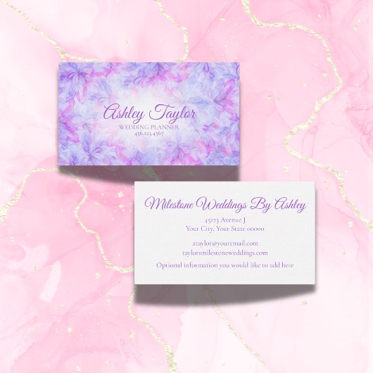 モダンな水彩画とピンクの花が印象的なプロフェッショナル向け名刺 名刺