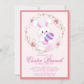 モダンな水彩画のうさぎの卵の宝探しとイースターの朝食 招待状 (正面)