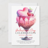 モダンな水彩画のおしゃれなガレンタインズデイパーティー 招待状 (正面)