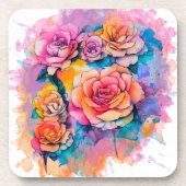 モダンな水彩画のばらまきバラの花束 コースター (正面)
