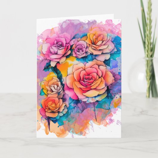 モダンな水彩画のぼかしバラの花束 カード (正面)
