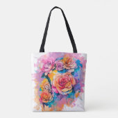 モダンな水彩画のぼかしバラの花束 トートバッグ (裏面)