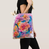 モダンな水彩画のぼかしバラの花束 トートバッグ (クローズアップ)