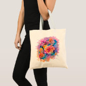 モダンな水彩画のぼかしバラの花束 トートバッグ (正面(商品))