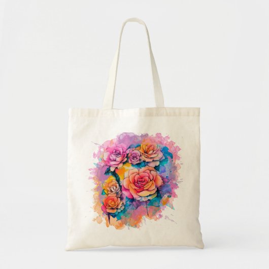 モダンな水彩画のぼかしバラの花束 トートバッグ (正面)