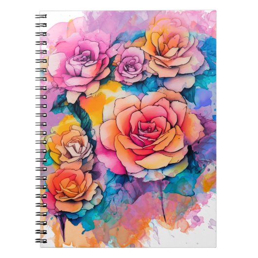モダンな水彩画のぼかしバラの花束 ノートブック (正面)