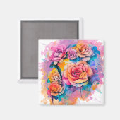 モダンな水彩画のぼかしバラの花束 マグネット (正面/裏面)