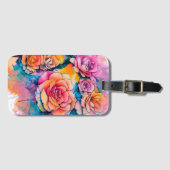 モダンな水彩画のぼかしバラの花束 ラゲッジタグ (正面横)