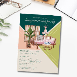 モダンな水彩画のアートデコ新居祝いパーティー 招待状