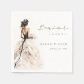 モダンな水彩画のウェディングドレス ブライズシャワー スタンダードカクテルナプキン (正面)