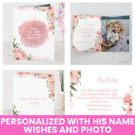 モダンな水彩画のエレガントなピンクの花の母の日 カード