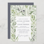 モダンな水彩画のオリーブの枝の葉のセージグリーン 案内状 (正面/裏面)