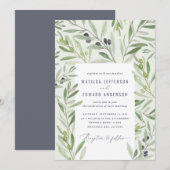 モダンな水彩画のオリーブの枝の葉 サーゲングリーン 案内状 (正面/裏面)