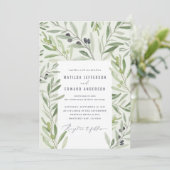 モダンな水彩画のオリーブの枝の葉 サージュグリーン 案内状 (スタンド正面)
