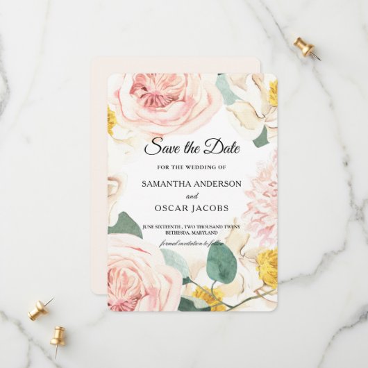 モダンな水彩画のカラフルな美しみのフレーム セーブザデート (正面/裏面インサイチュ)