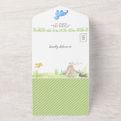 モダンな水彩画のキュートな赤ちゃん恐竜ベビーシャワー オールインワン招待状 (外側)