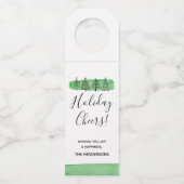 モダンな水彩画のクリスマスのボトルのラベル ボトルネックタグ (正面)