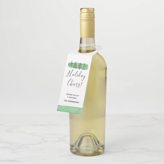 モダンな水彩画のクリスマスのボトルのラベル ボトルネックタグ (アングル)