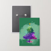 モダンな水彩画のクリスマスカラフルパインツリー 缶バッジ (正面/裏面)