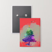 モダンな水彩画のクリスマスカラフルパインツリー 缶バッジ (正面/裏面)