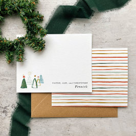 モダンな水彩画のクリスマスツリーのホリデーシーズン ノートカード