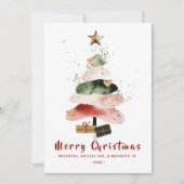 モダンな水彩画のクリスマスツリーの家族の休日 シーズンカード (正面)