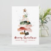 モダンな水彩画のクリスマスツリーの家族の休日 シーズンカード (スタンド正面)