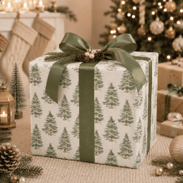 モダンな水彩画のクリスマスツリー包装紙 ラッピングペーパー