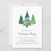 モダンな水彩画のクリスマスツリー ホリデーパーティー 招待状 (正面)