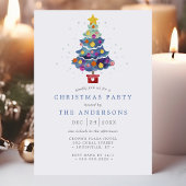 モダンな水彩画のクリスマスツリー ホリデーパーティー 招待状