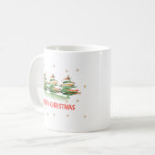 モダンな水彩画のクリスマスツリー - メリークリスマス コーヒーマグカップ (正面左)