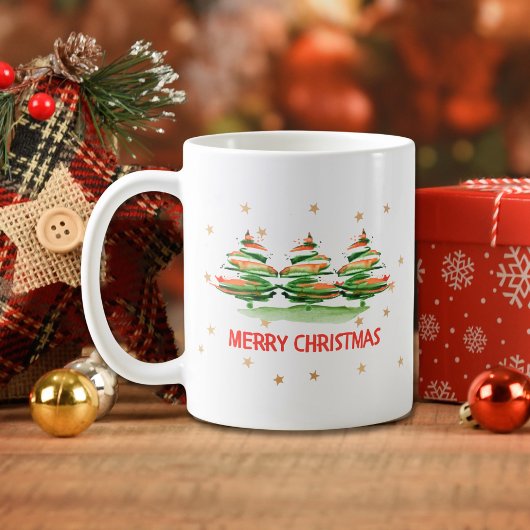 モダンな水彩画のクリスマスツリー - メリークリスマス コーヒーマグカップ