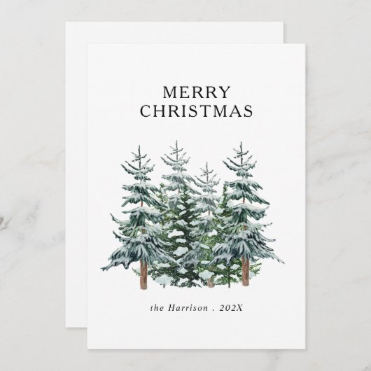 モダンな水彩画のクリスマスツリー(写真以外) シーズンカード (正面/裏面)