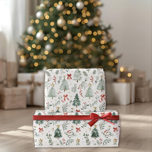 モダンな水彩画のクリスマス包装紙 ラッピングペーパー