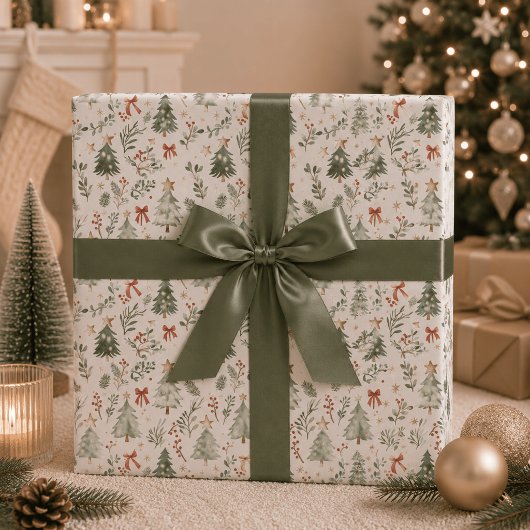 モダンな水彩画のクリスマス包装紙 ラッピングペーパー