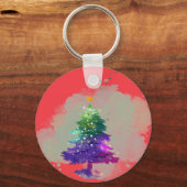 モダンな水彩画のクリスマス カラフルなモミの木 キーホルダー (正面)