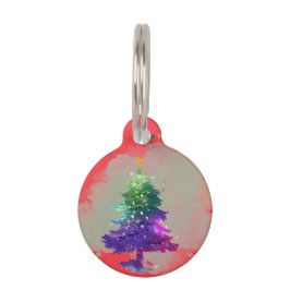 モダンな水彩画のクリスマス カラフルなモミの木 ペット ネームタグ