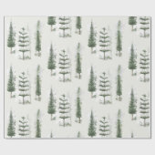 モダンな水彩画のクリスマス　緑の松のプレゼント ラッピングペーパー (フラット)